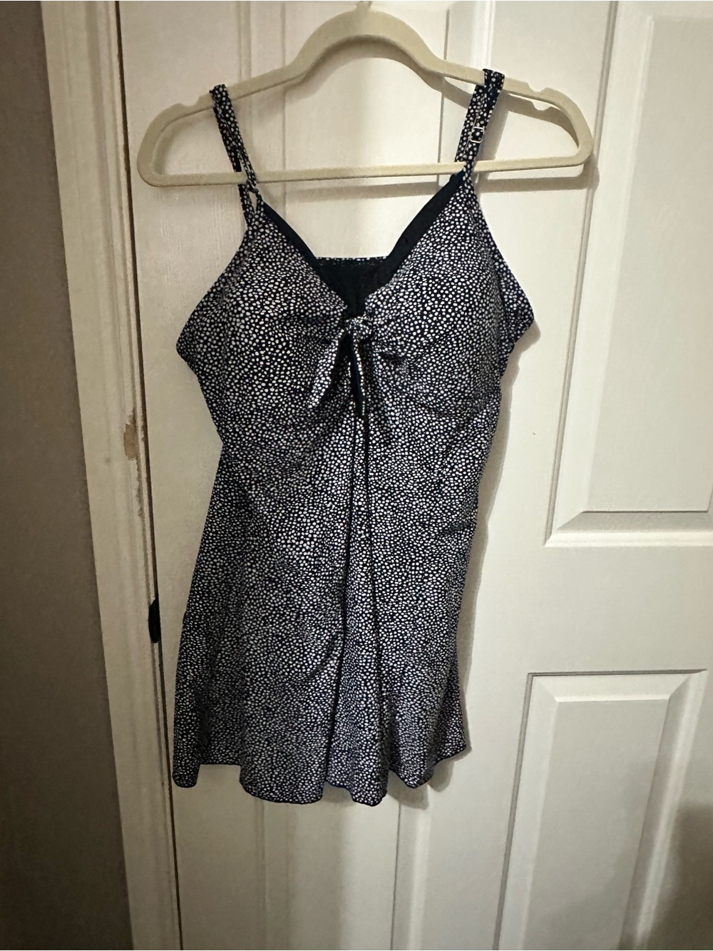 Alisha Levine Navy and White Dotted Tie-Front Cami
